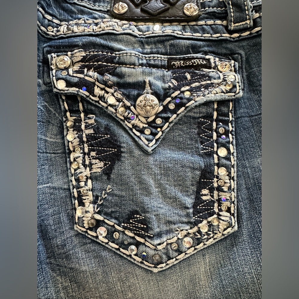 Miss Me Dark Blue Skinny Jeans with White Stitching